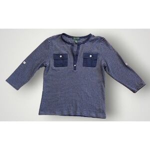 Lauren Ralph Lauren 3/4 Sleeve Striped Knit Blouse Blue Size L